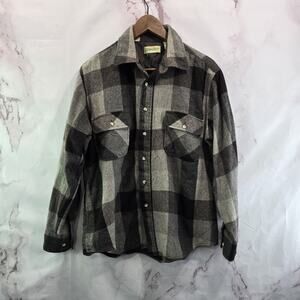 Vintage Plaid Flannel Shirt Jacket - Black & Gray